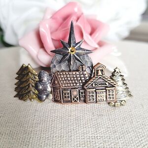 Christmas school town brooch